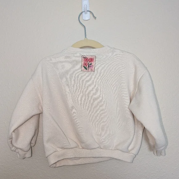ZARA | Size 2T | Cream & Pink Paris Floral Postage Appliqué Print Sweatshirt - Picture 3 of 3